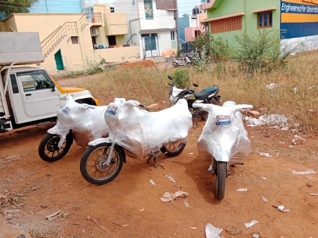 Secure bike packing using foam sheets in Madurai