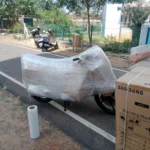 Motorcycle securely wrapped for relocation in Paramakudi