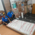 Dining table packed in a wooden crate for house shifting in Paramakudi